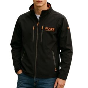 FXR Mountain Mens Black Soft Shell Jacket Fleece Lined Graphics Logo Neon XL